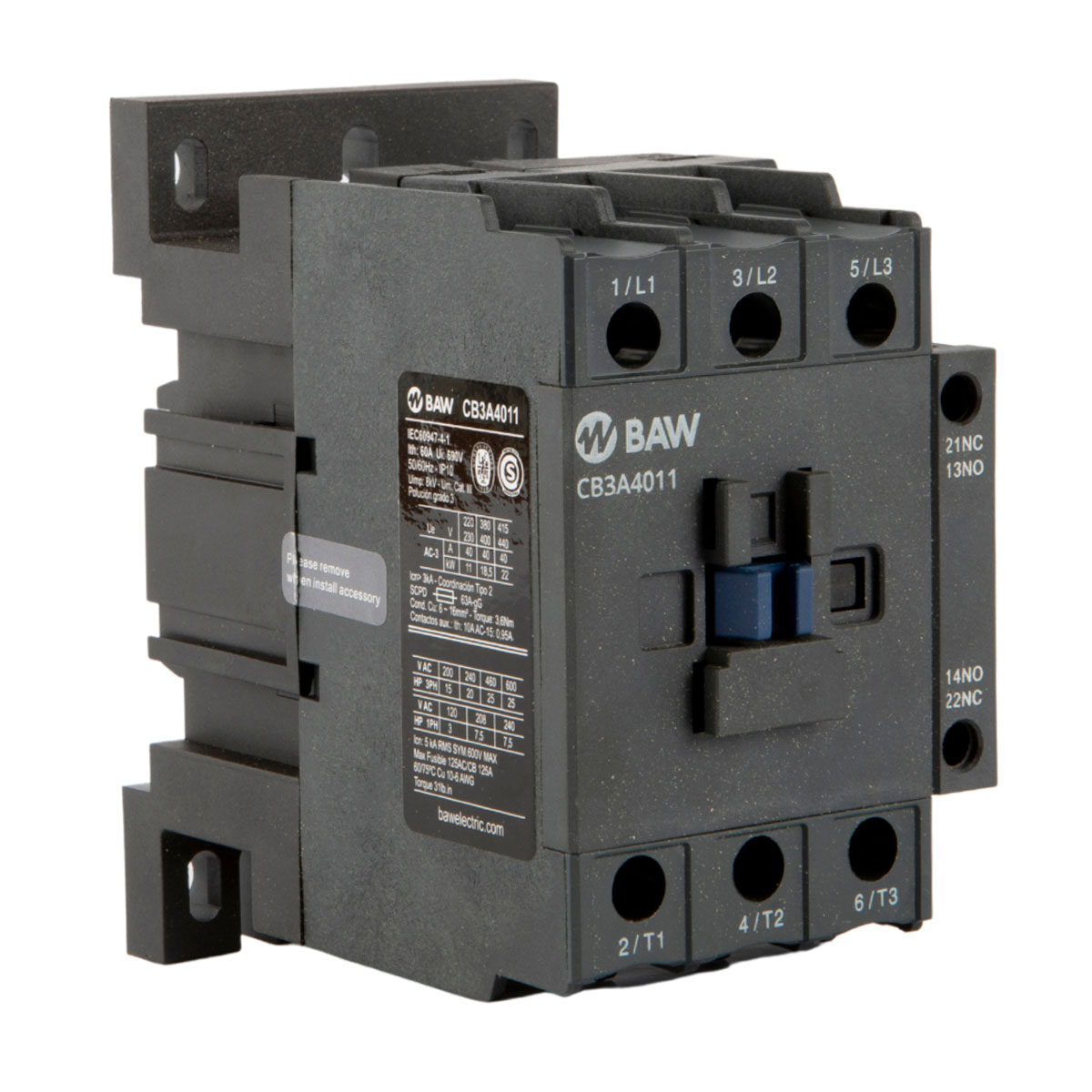 CONTACTOR 3P BAW 18 5KW 38A NA+NC 380VCA