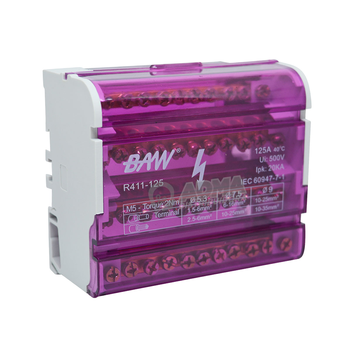 BORNERA REPARTIDORA TETRAPOLAR 125A DIN 11 TOMAS