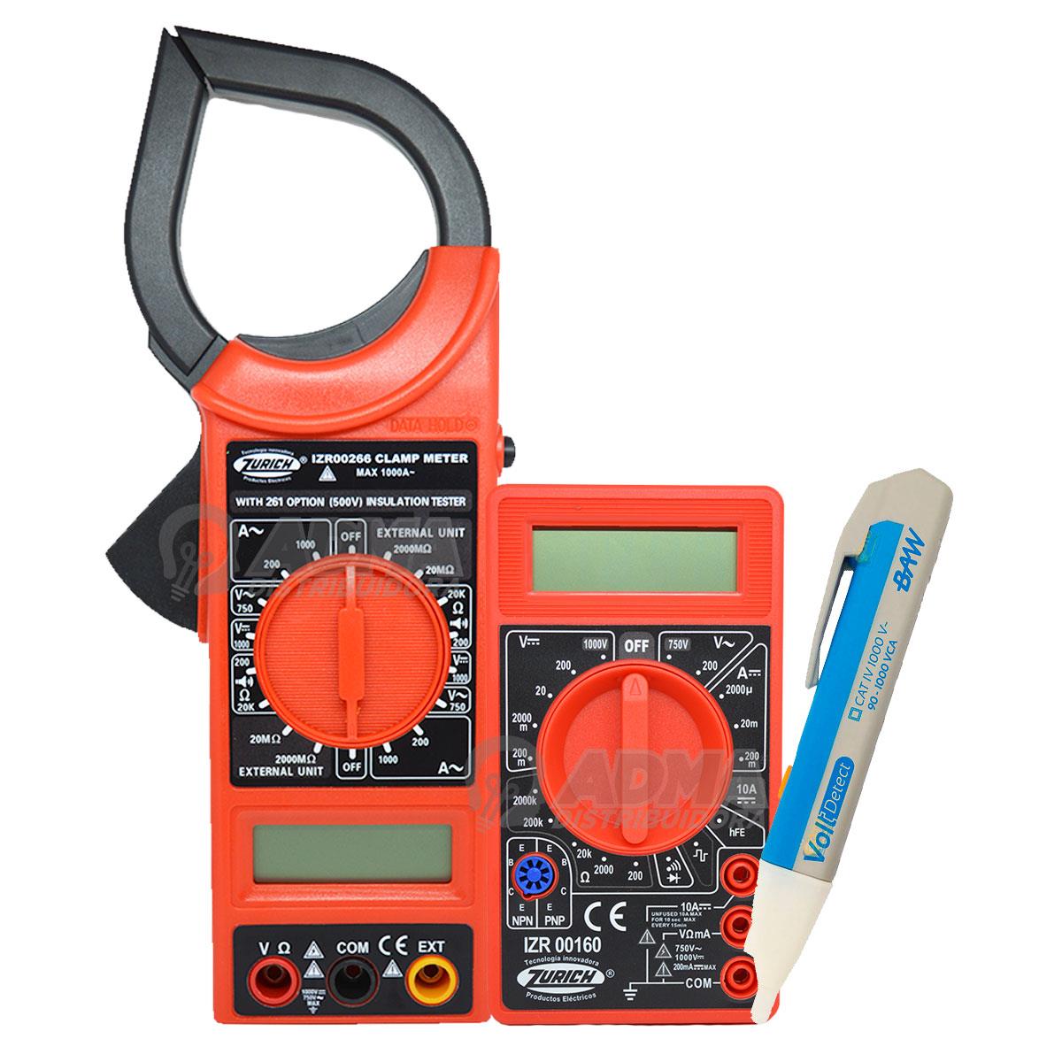 PINZA AMPEROMETRICA DIGITAL ZR-266V + TESTER MULTIMETRO DIGITAL ZR-160V +  BUSCAPOLO INDUCTIVO