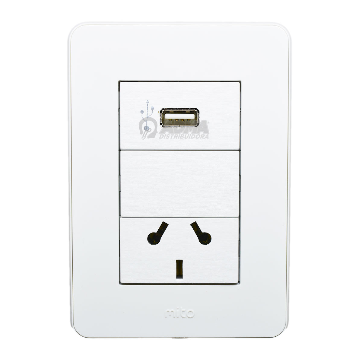 TAPA BASTIDOR COMPLETO TOMA SIMPLE COMBINADO + TOMA USB 1A