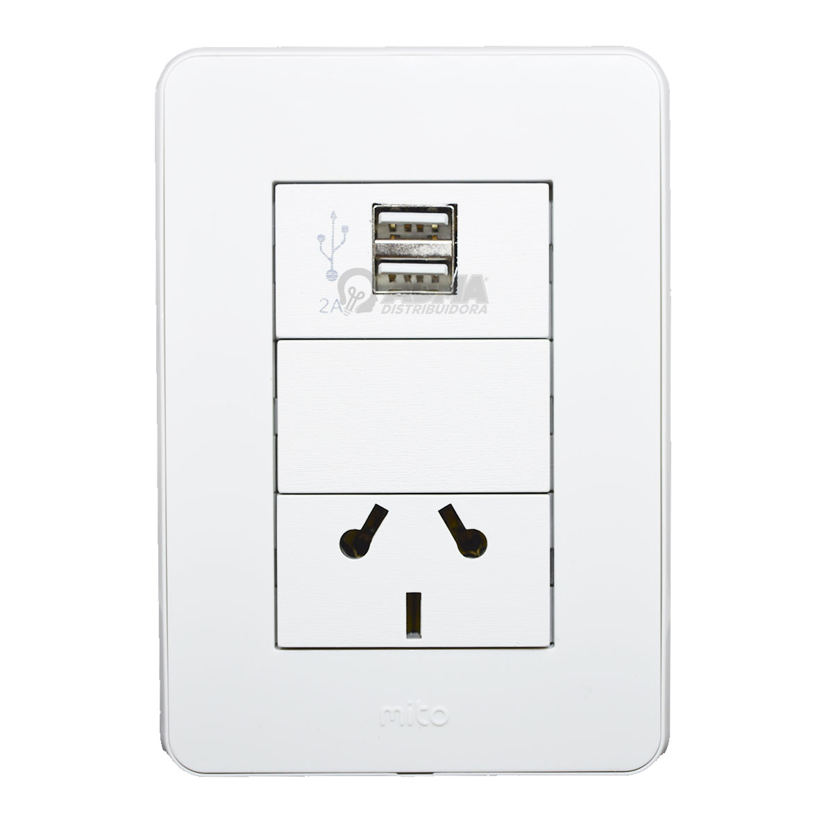 TAPA BASTIDOR COMPLETO TOMA SIMPLE COMBINADO + TOMA USB DOBLE 2A