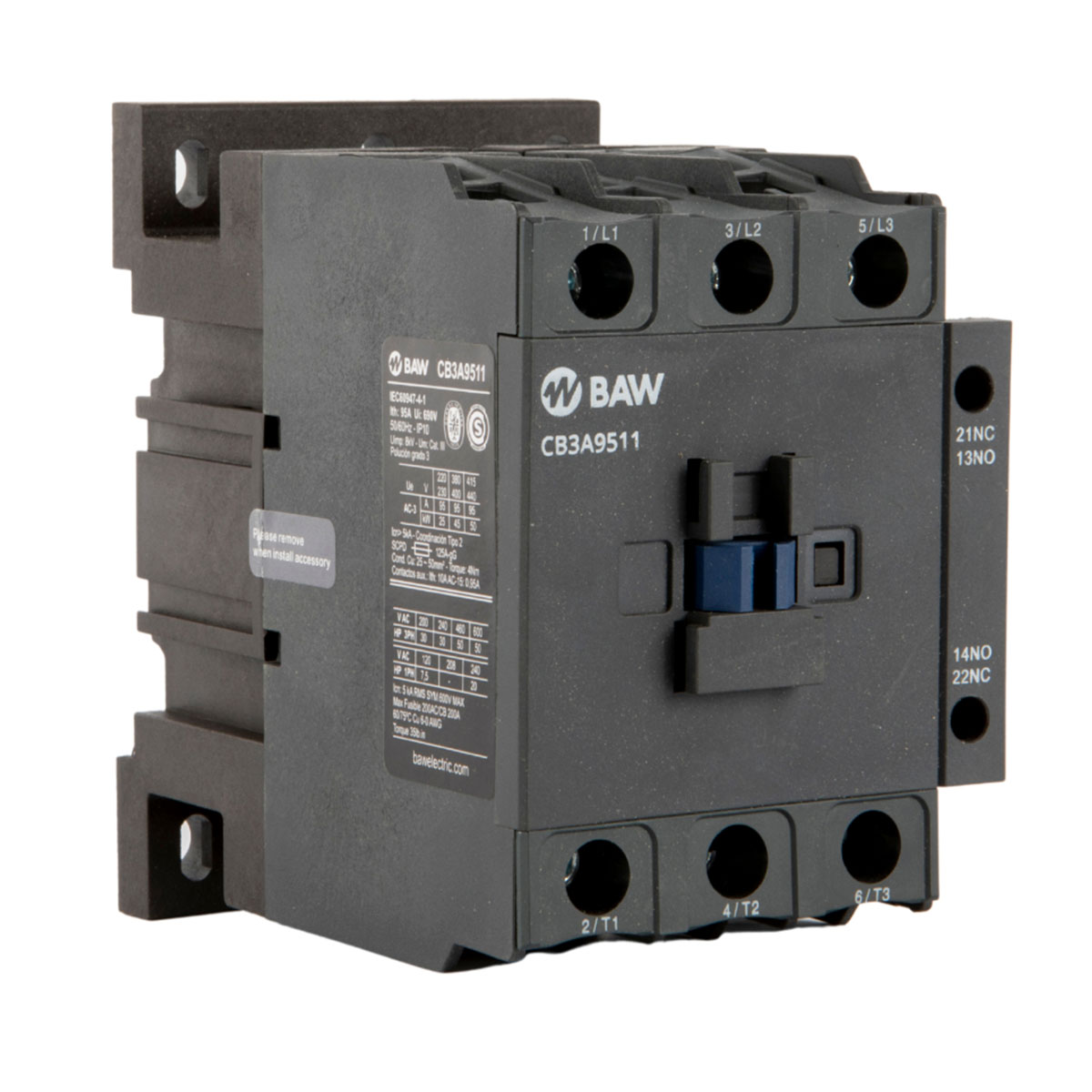 CONTACTOR 3P BAW 45KW 95A 1NA+1NC 24VCA