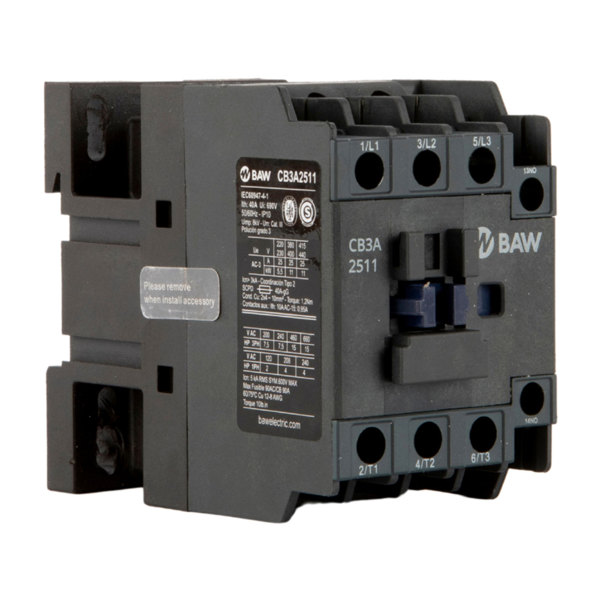 CONTACTOR 3P BAW 11KW 25A 1NA 24VCA