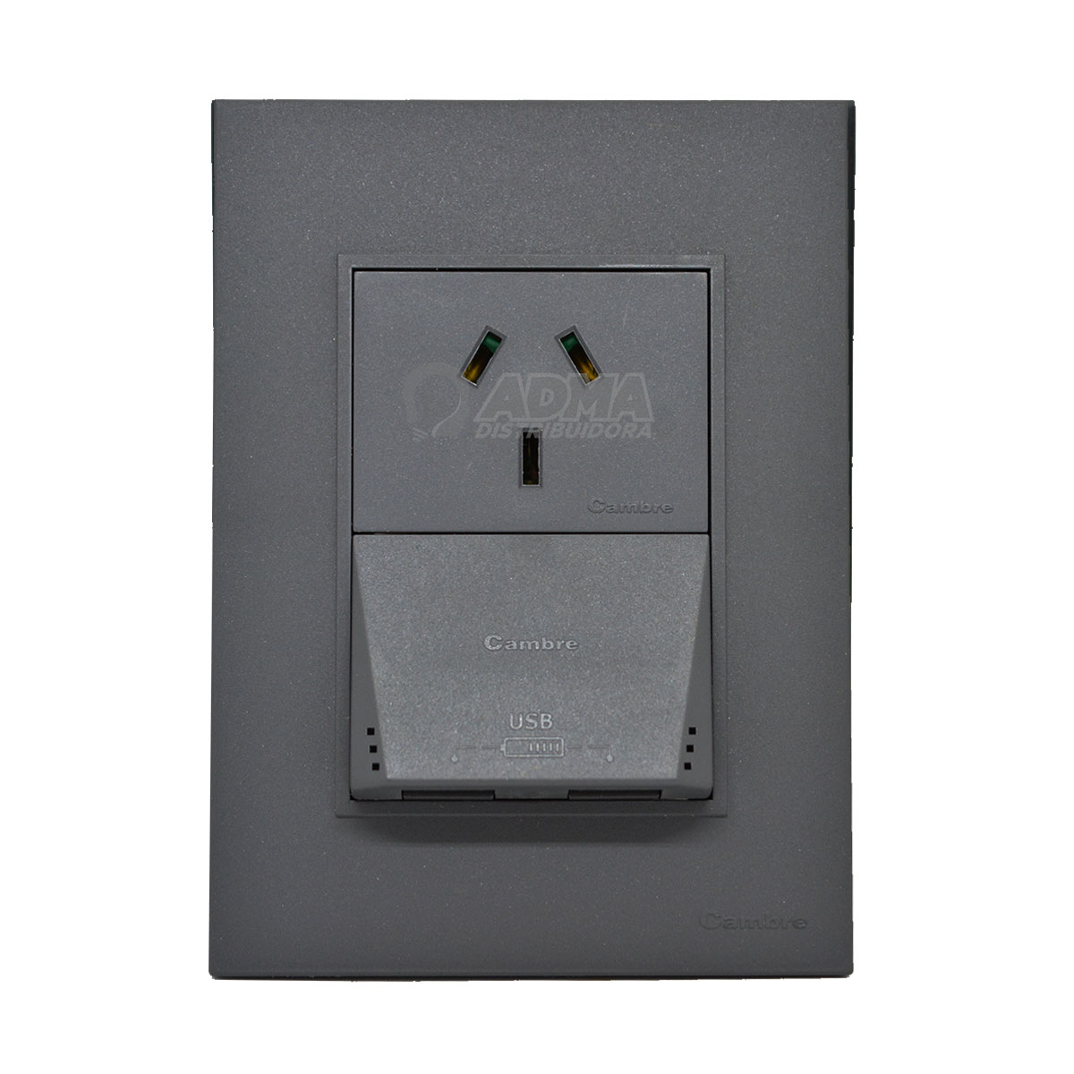 TAPA BASTIDOR COMPLETO BAUHAUS GRIS + TOMA 10A + DOBLE TOMA USB CARGA RÁPIDA