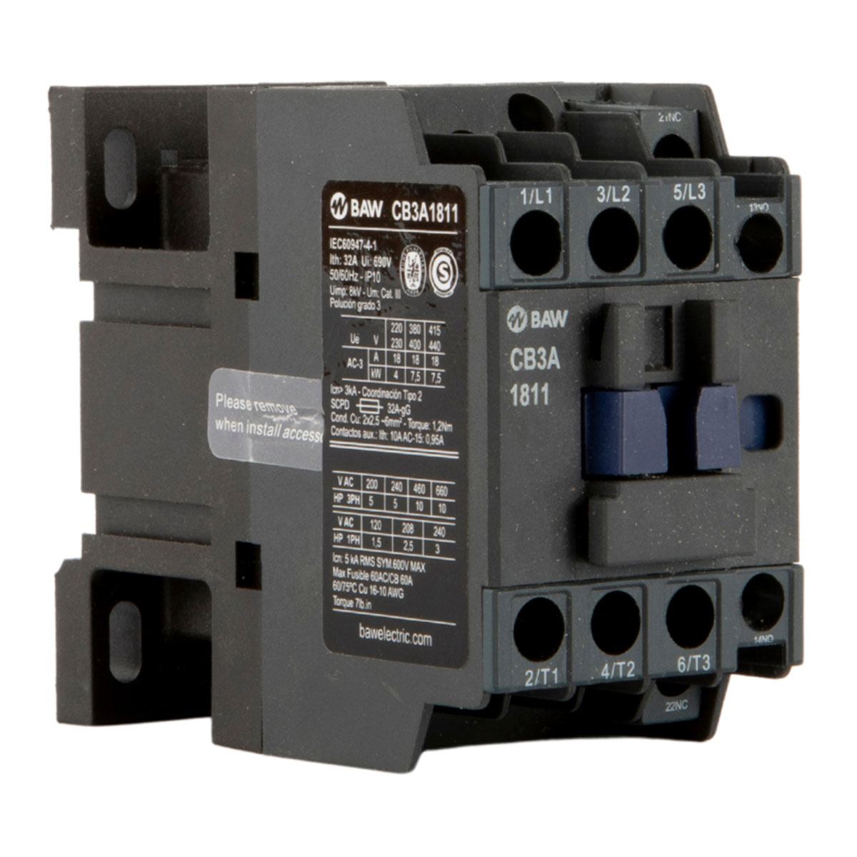 CONTACTOR 3P BAW 7 5KW 18A 1NA 220VCA