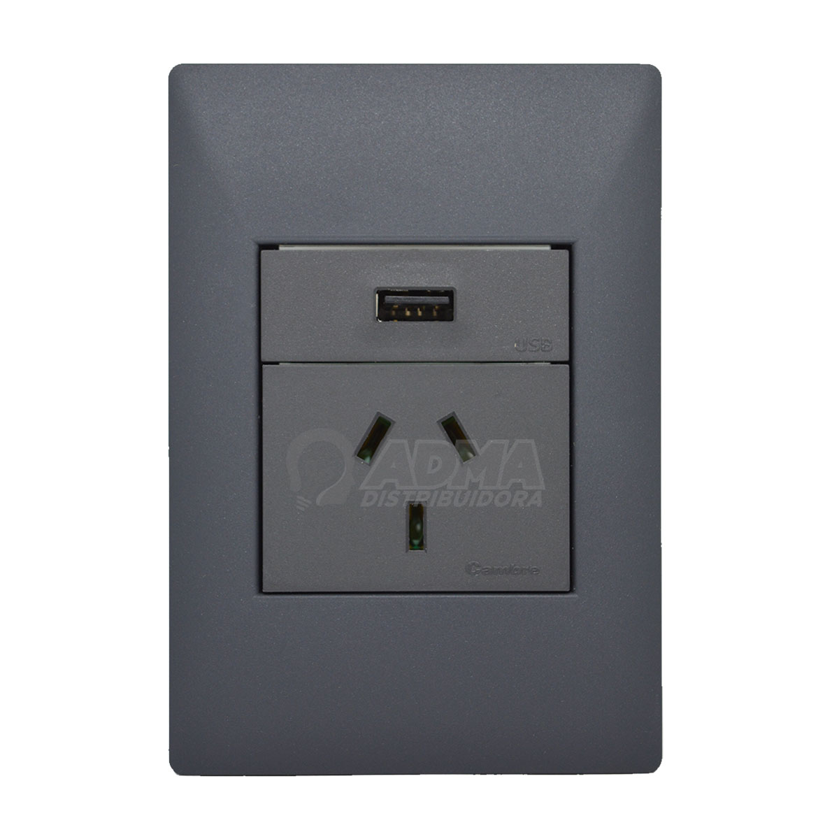 TAPA BASTIDOR SIGLO XXII GRIS TOMA USB + TOMA NORMALIZADO