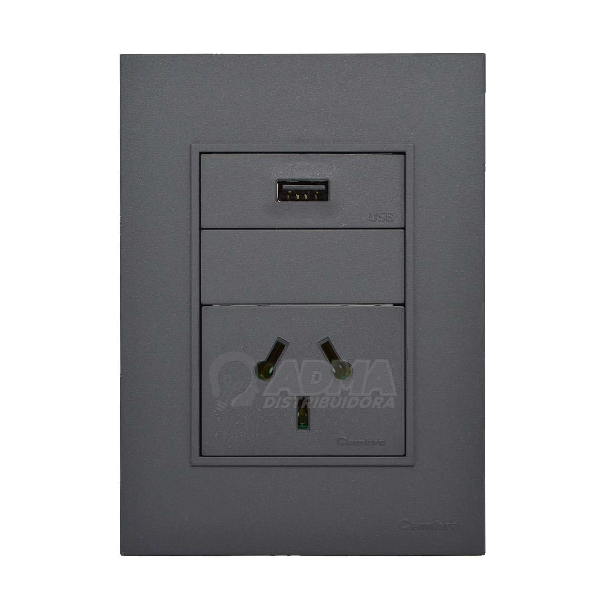 TAPA BASTIDOR BAUHAUS GRIS TOMA USB + TOMA COMBINADO