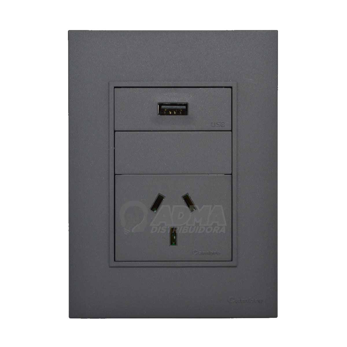 TAPA BASTIDOR BAUHAUS GRIS TOMA USB + TOMA NORMALIZADO