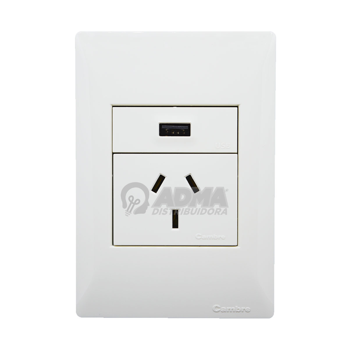 TAPA BASTIDOR SIGLO XXII BLANCO TOMA USB + TOMA NORMALIZADO