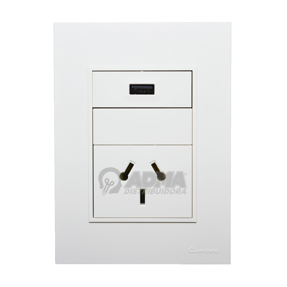 TAPA BASTIDOR BAUHAUS BLANCO TOMA USB + TOMA COMBINADO