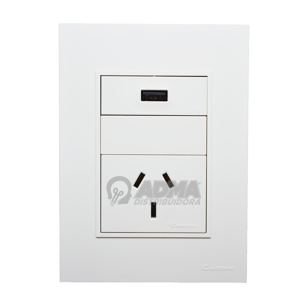 TAPA BASTIDOR BAUHAUS BLANCO TOMA USB + TOMA NORMALIZADO