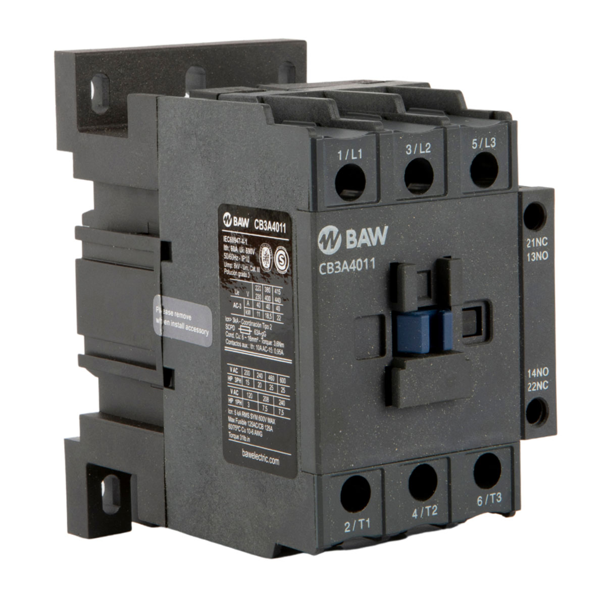 CONTACTOR 3P BAW 18 5KW 38A NA+NC 24VCA