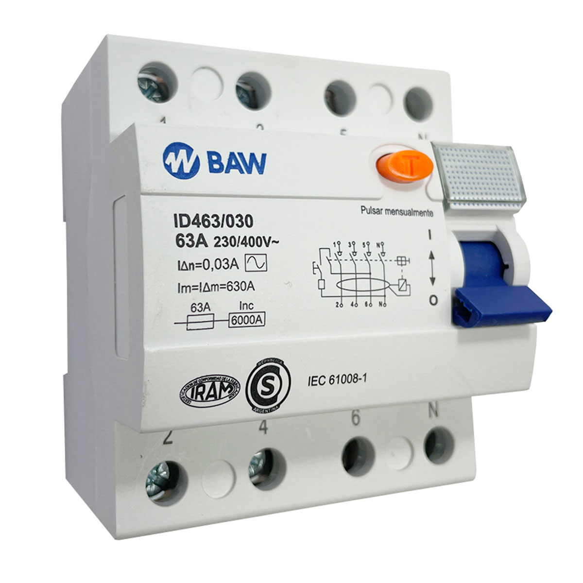INTERRUPTOR DIFERENCIAL TETRAPOLAR 63A 30MA BAW
