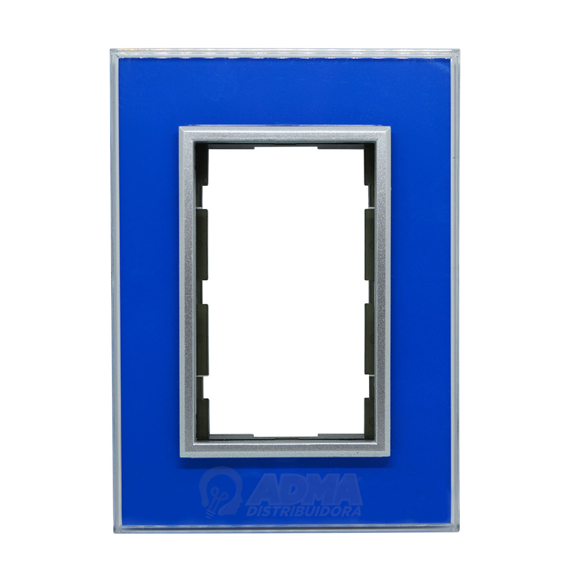 TAPA CRISTAL 5 x 10 CM C/BASTIDOR Y RIBETE PLATA AZUL