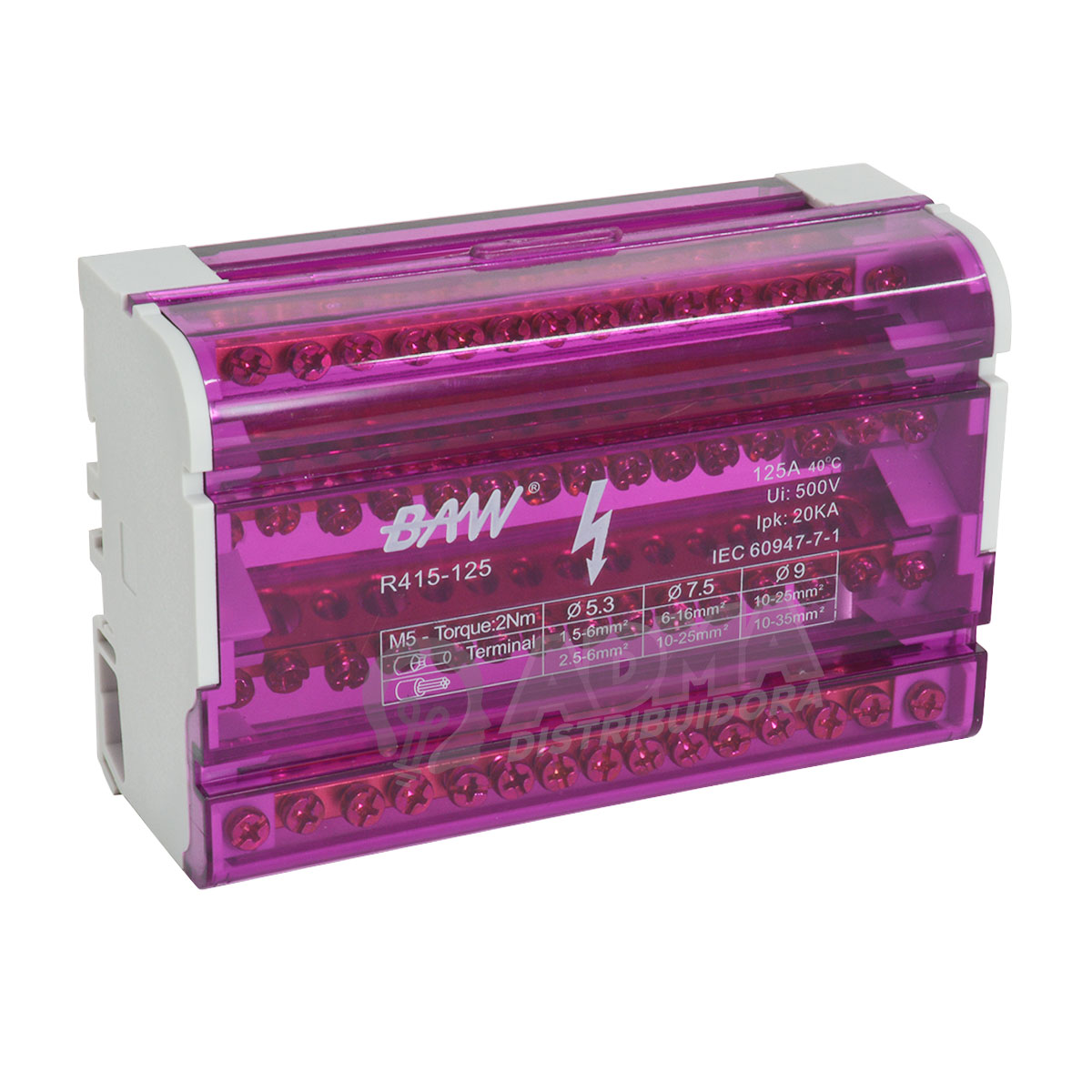 BORNERA REPARTIDORA TETRAPOLAR 125A DIN 15 TOMAS