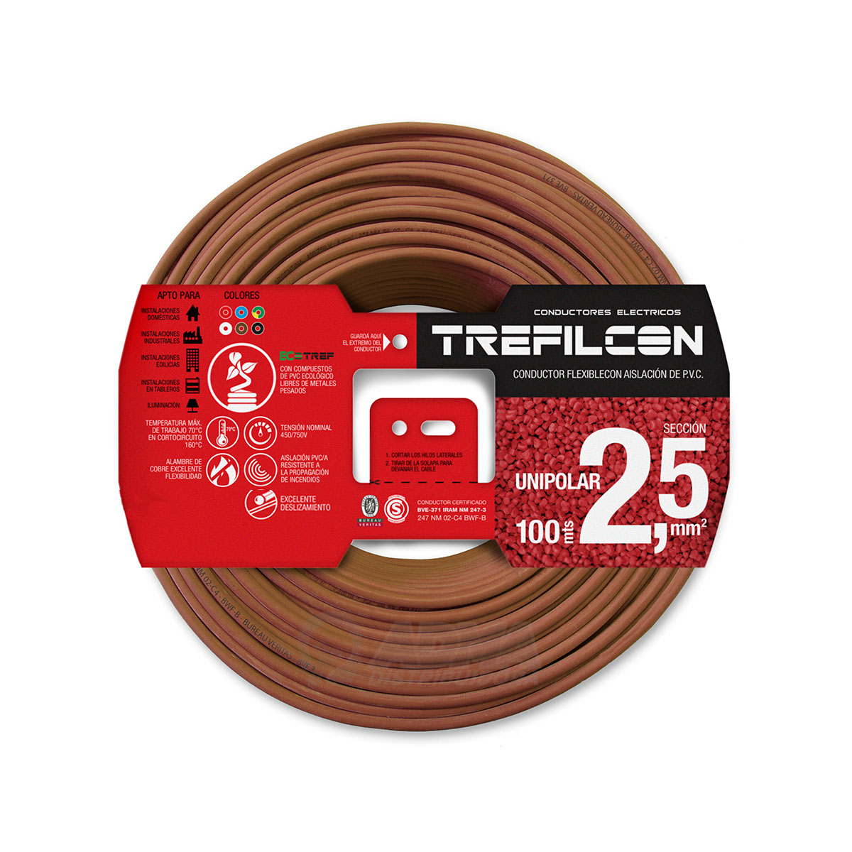 CABLE UNIPOLAR FLEXIBLE 2.5 MM TREFILCON MARRON PACK X 100MTS