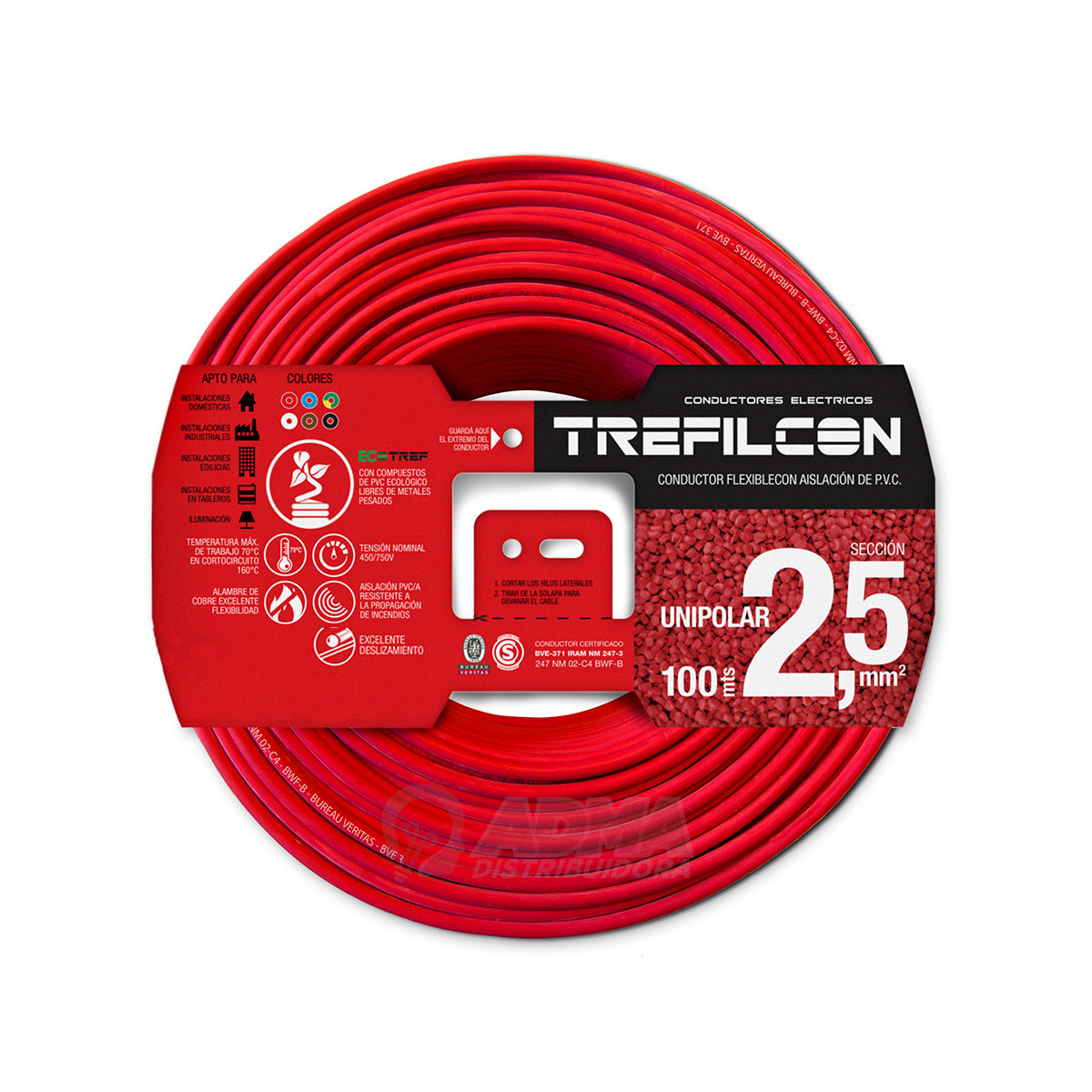 CABLE UNIPOLAR FLEXIBLE 2.5 MM TREFILCON ROJO PACK X 100 MTS