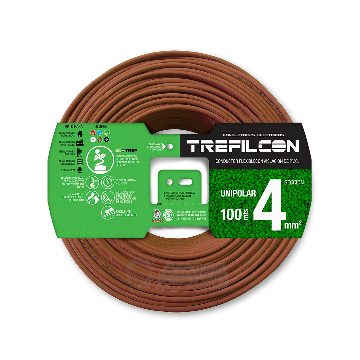 CABLE UNIPOLAR FLEXIBLE 4 MM TREFILCON MARRON PACK X 100 MTS