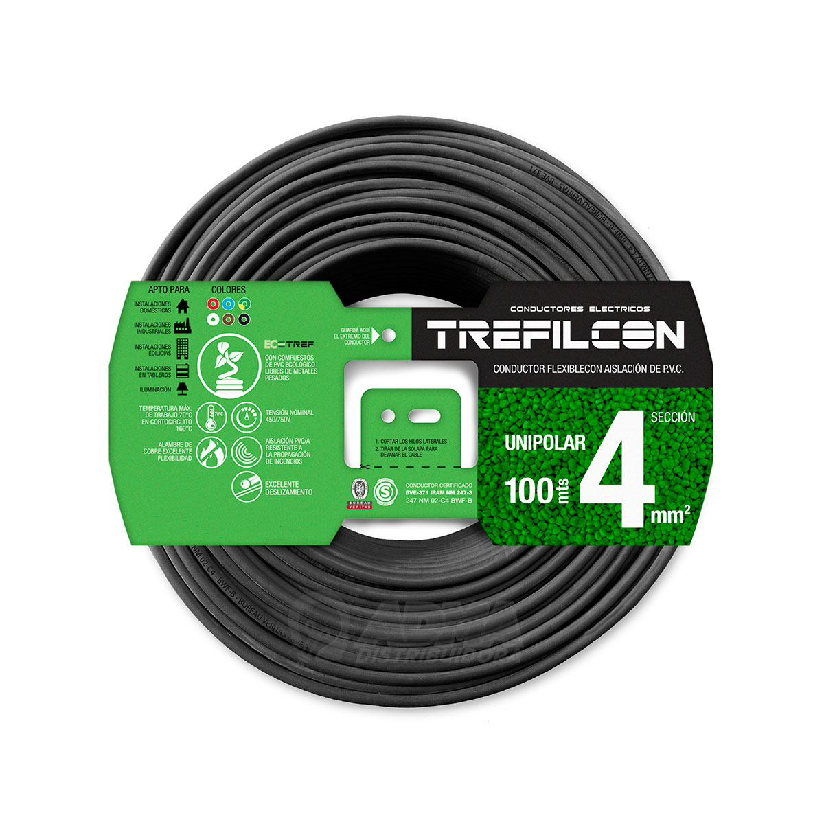 CABLE UNIPOLAR FLEXIBLE 4 MM TREFILCON NEGRO PACK X 100 MTS