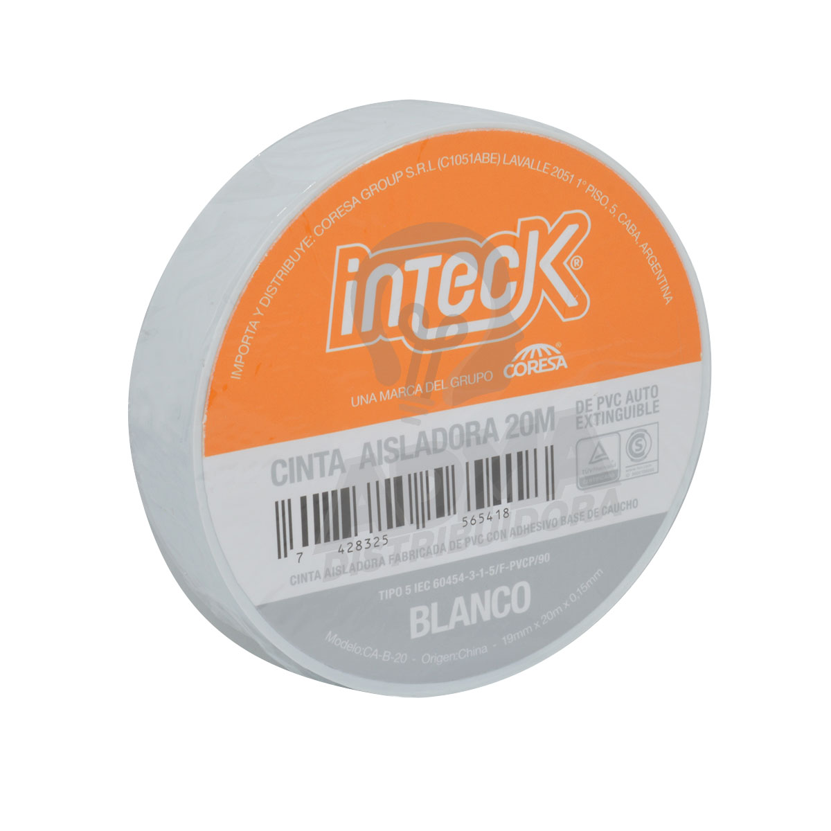 CINTA ADHESIVA PVC BLANCA 20 METROS INTECK