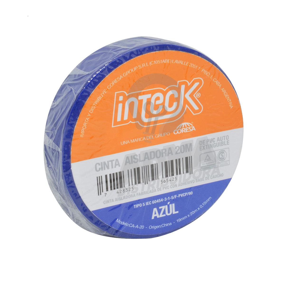 CINTA ADHESIVA PVC AZUL 20 METROS INTECK