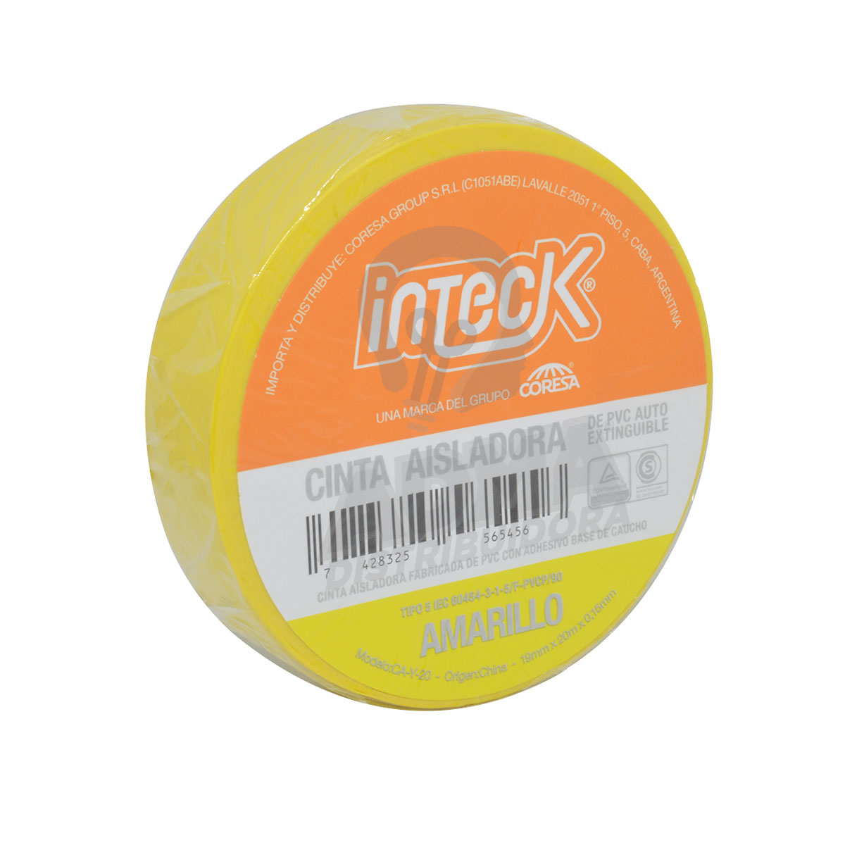 CINTA ADHESIVA PVC AMARILLA 20 METROS INTECK