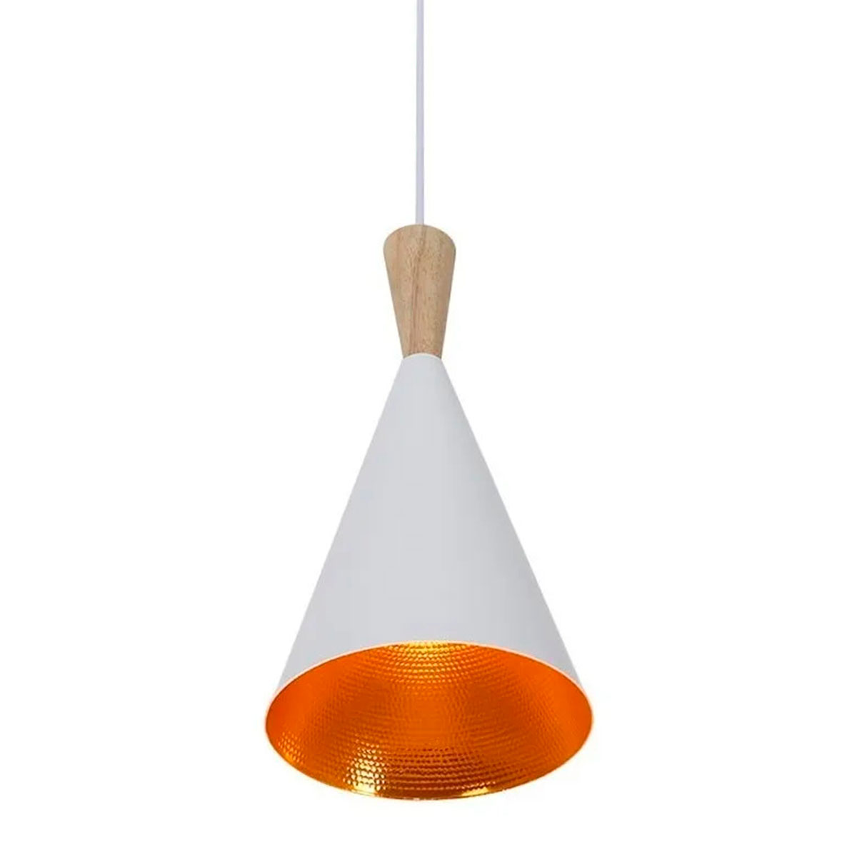 LAMPARA COLGANTE MODERNA CONO BLANCA COBRE