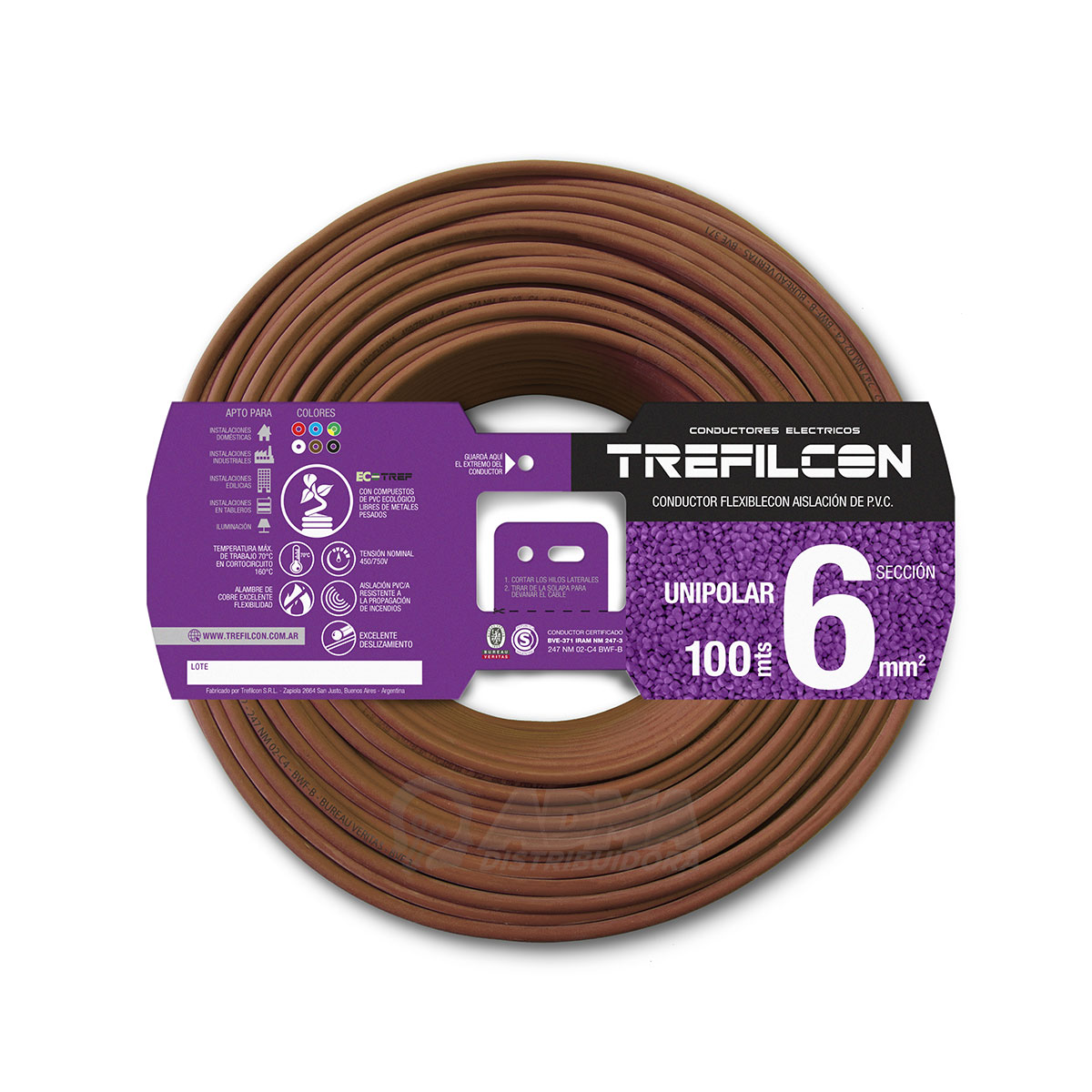 CABLE UNIPOLAR FLEXIBLE 6 MM MARRON TREFILCON