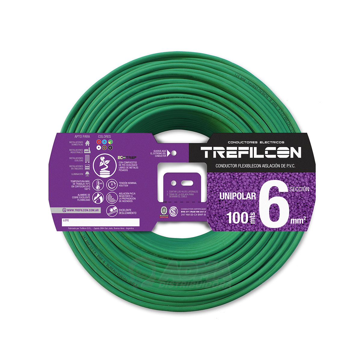 CABLE UNIPOLAR FLEXIBLE 6MM VERDE AMARILLO TREFILCON
