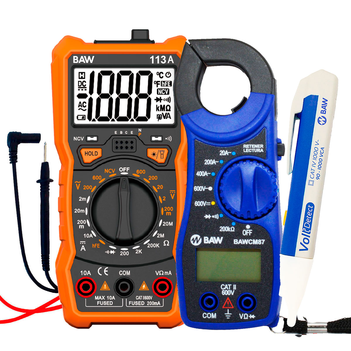 MULTIMETRO DIGITAL + PINZA AMPEROMETRICA + BUSCAPOLO INDUCTIVO DETECTOR