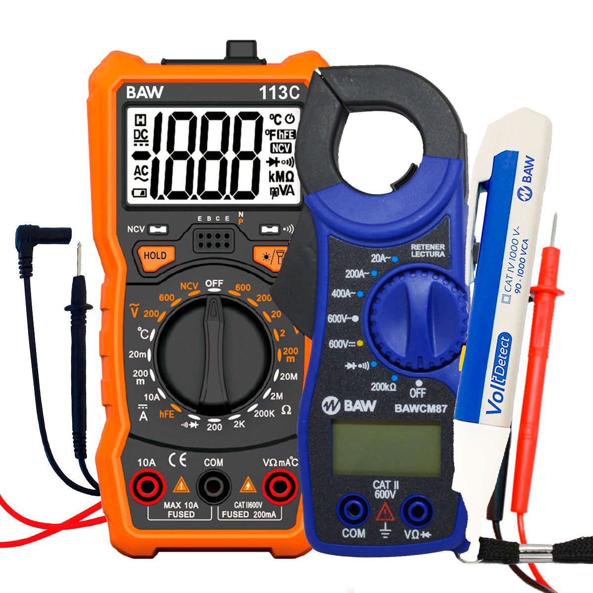 MULTIMETRO DIGITAL PROFESIONAL + PINZA AMPEROMETRICA + BUSCAPOLO INDUCTIVO DETECTOR