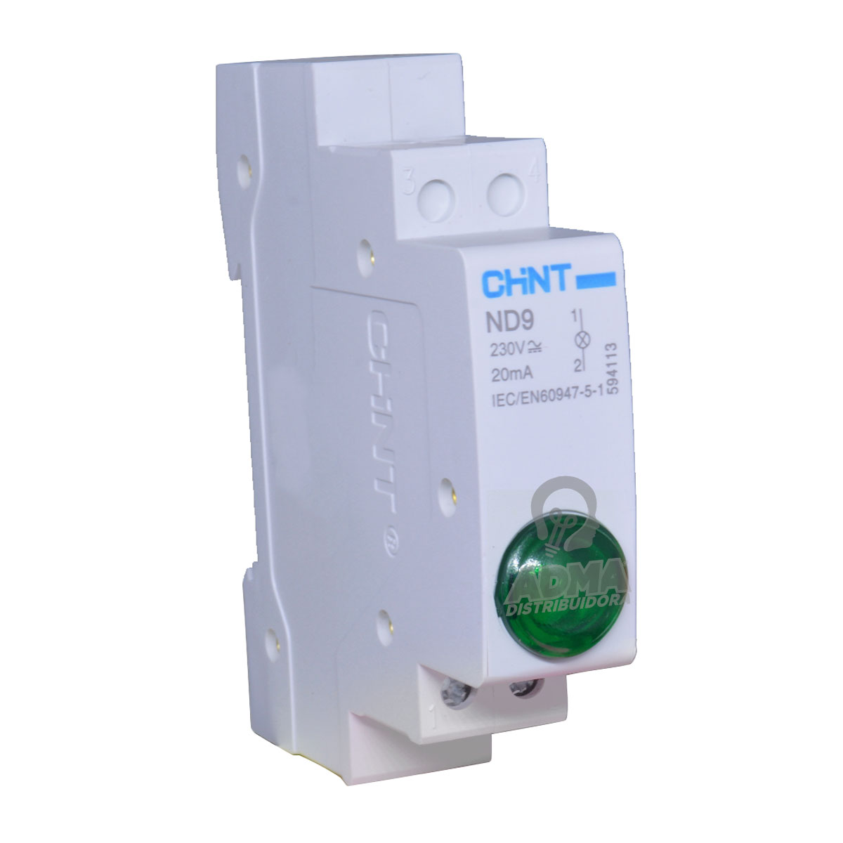 INDICADOR LUMINOSO PILOTO DIN DE 230 VCA COLOR VERDE CHINT