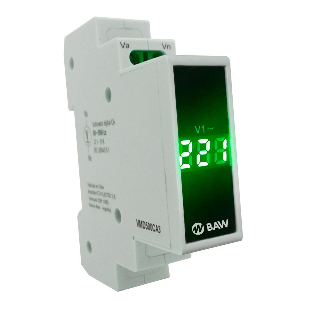 VOLTIMETRO DIN MONOFASICO 1 MODULO VERDE