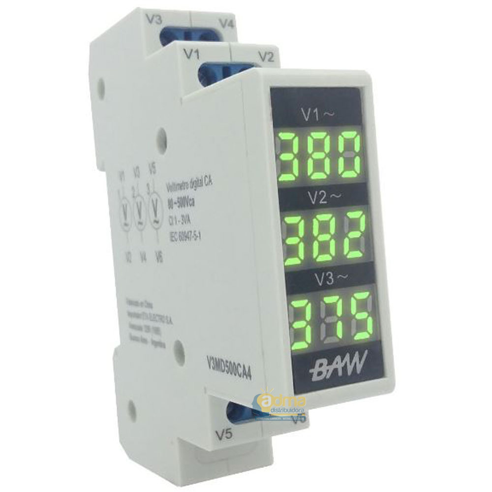 VOLTIMETRO DIN TRIFASICO 1 MODULO 80 VERDE