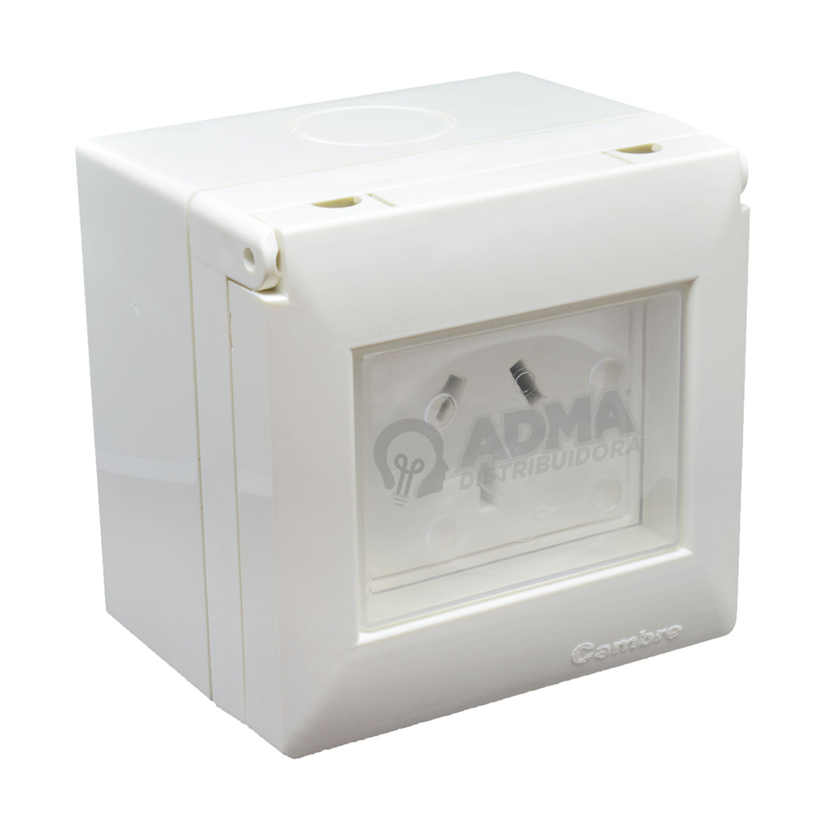 CAJA EXTERIOR 2 MODULOS IP55 CAMBRE SOBREPONER + MODULO TOMA 220+T BLANCO 10A