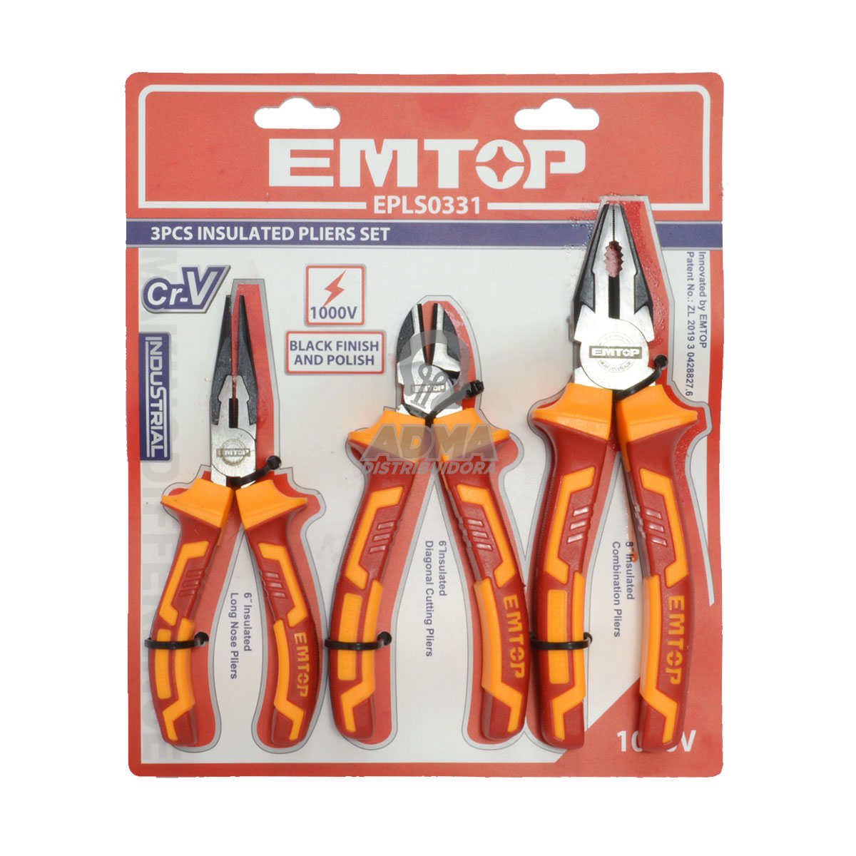 SET PINZAS Y ALICATE 3 PIEZAS INDUSTRIAL AISLADO EMTOP