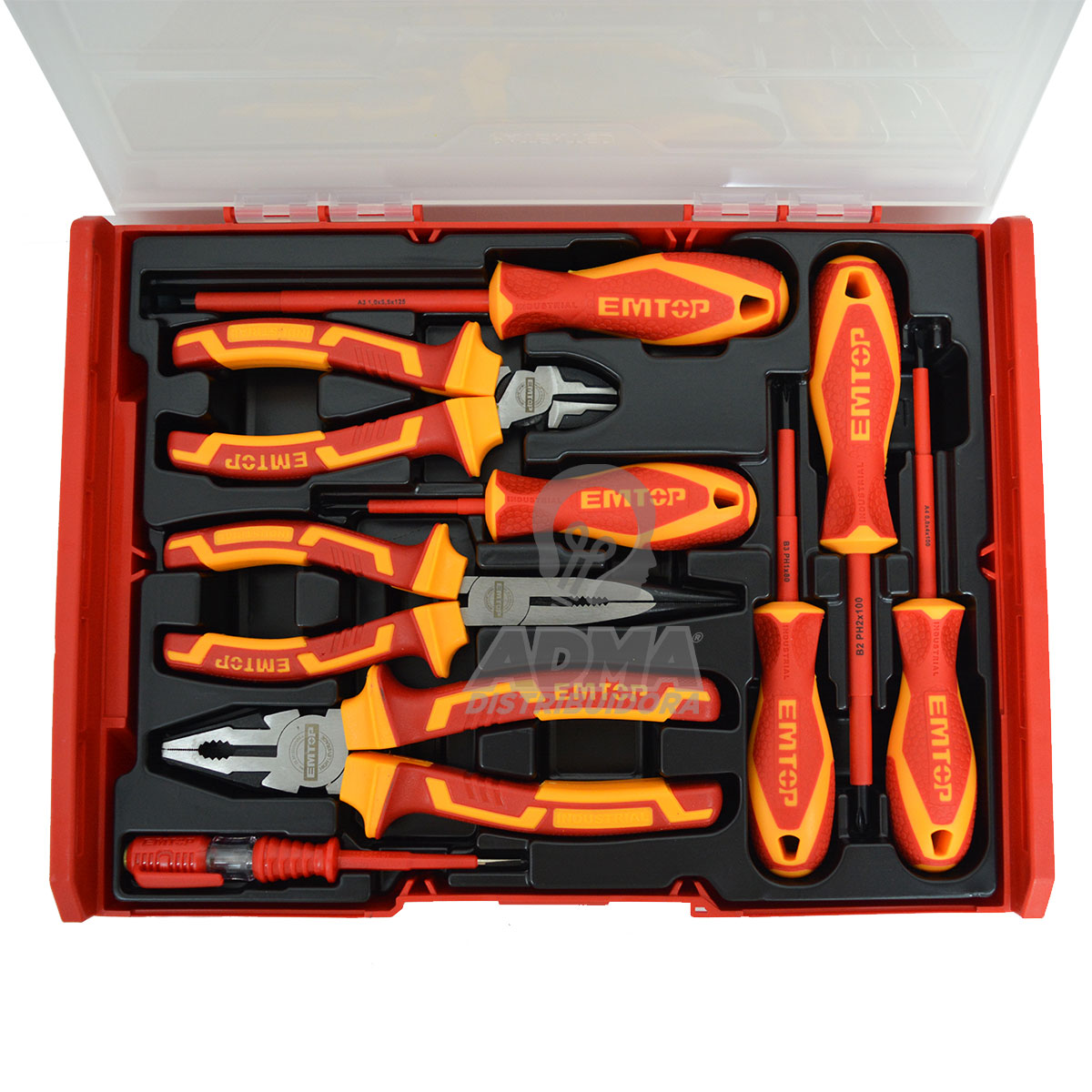 SET DE HERRAMIENTAS 9 PIEZAS AISLADO BOX APILABLE EMTOP