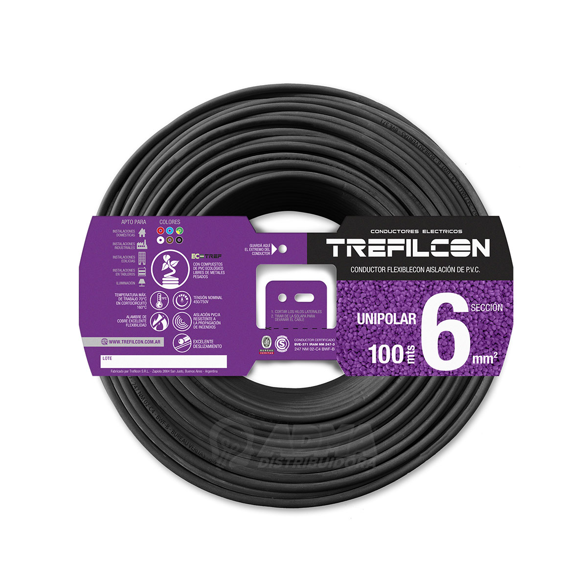 CABLE UNIPOLAR FLEXIBLE 6 MM NEGRO TREFILCON