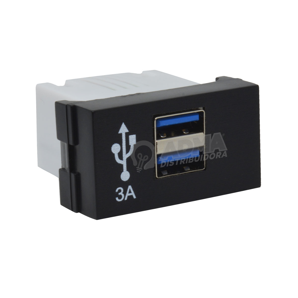 MODULO CARGADOR USB 3A DOBLE CONECTOR APTO JELUZ NEGRO