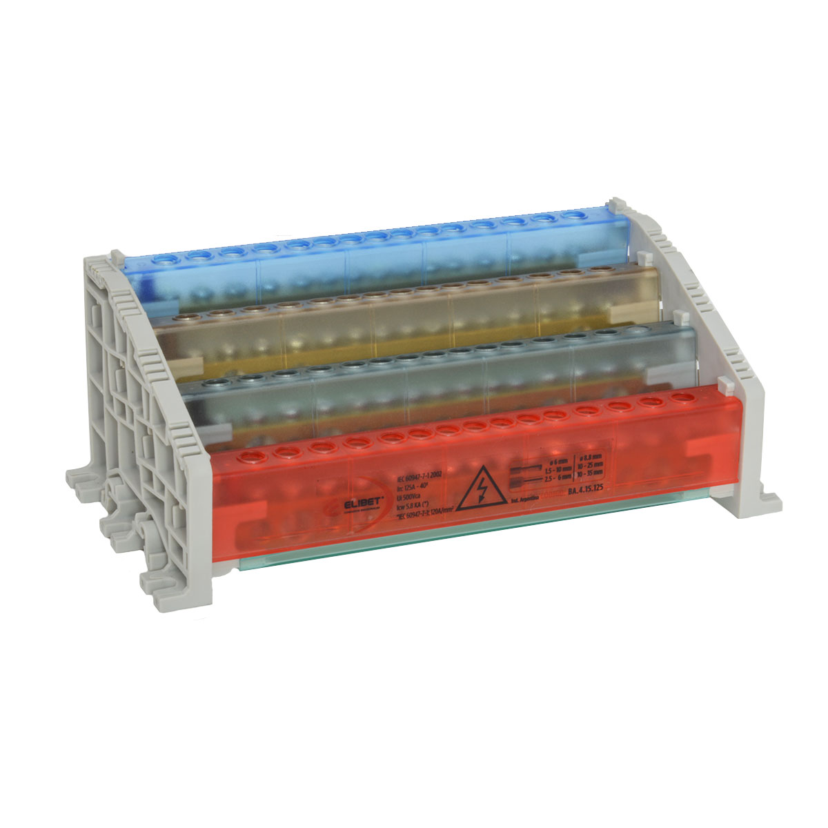 BORNERA REPARTIDORA TETRAPOLAR 125A 15 ENTRADAS ELIBET