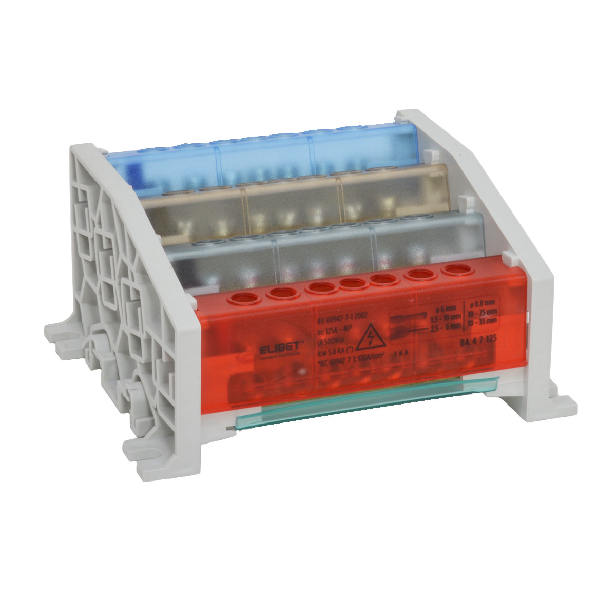 BORNERA REPARTIDORA TETRAPOLAR 125A 7 ENTRADAS ELIBET