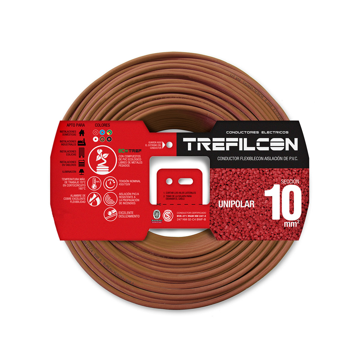 CABLE UNIPOLAR FLEXIBLE 10 MM METRO BOBINA TREFILCON MARRÓN