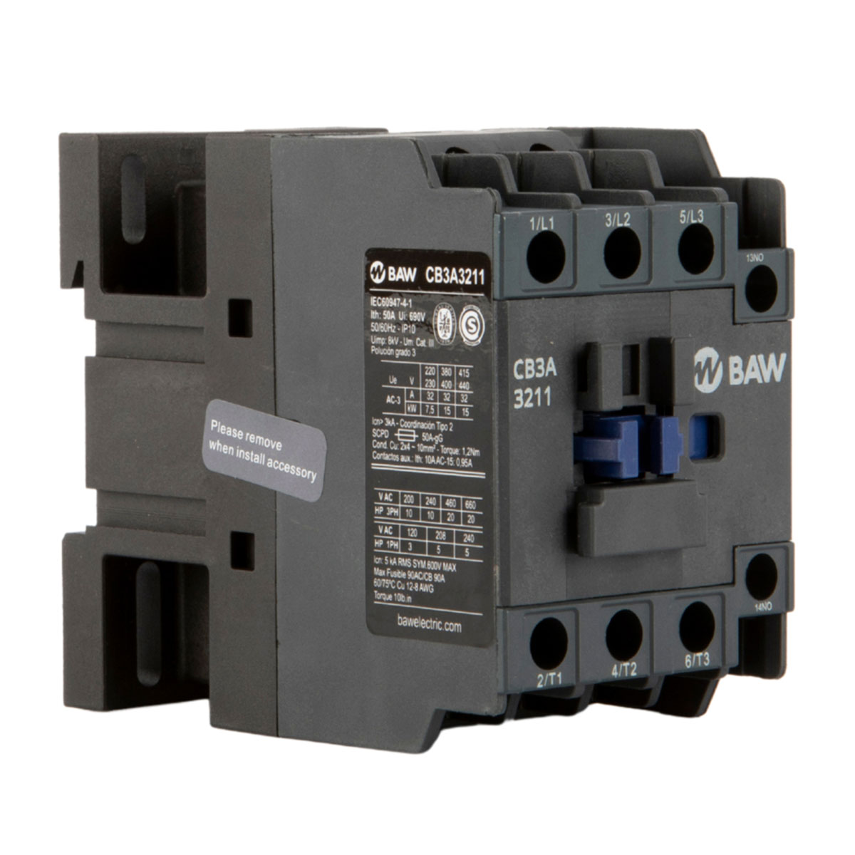CONTACTOR 3P BAW 15KW 32A 1NA+1NC 380VCA