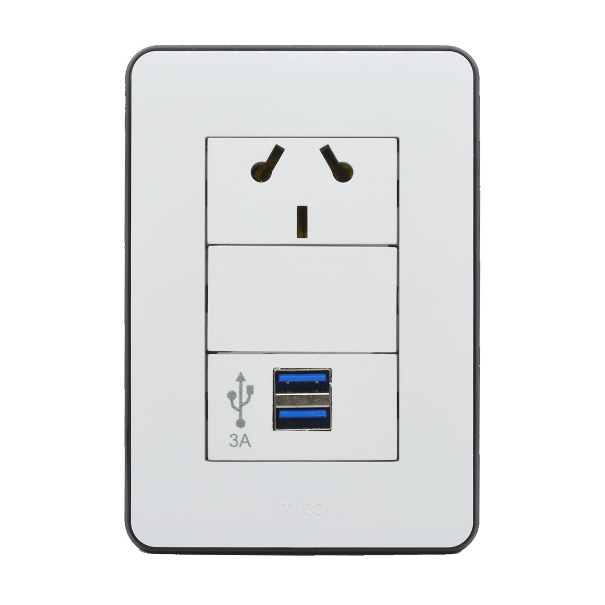 LLAVE DE LUZ DOBLE USB Y TOMA SIMPLE 10A JELUZ MITO
