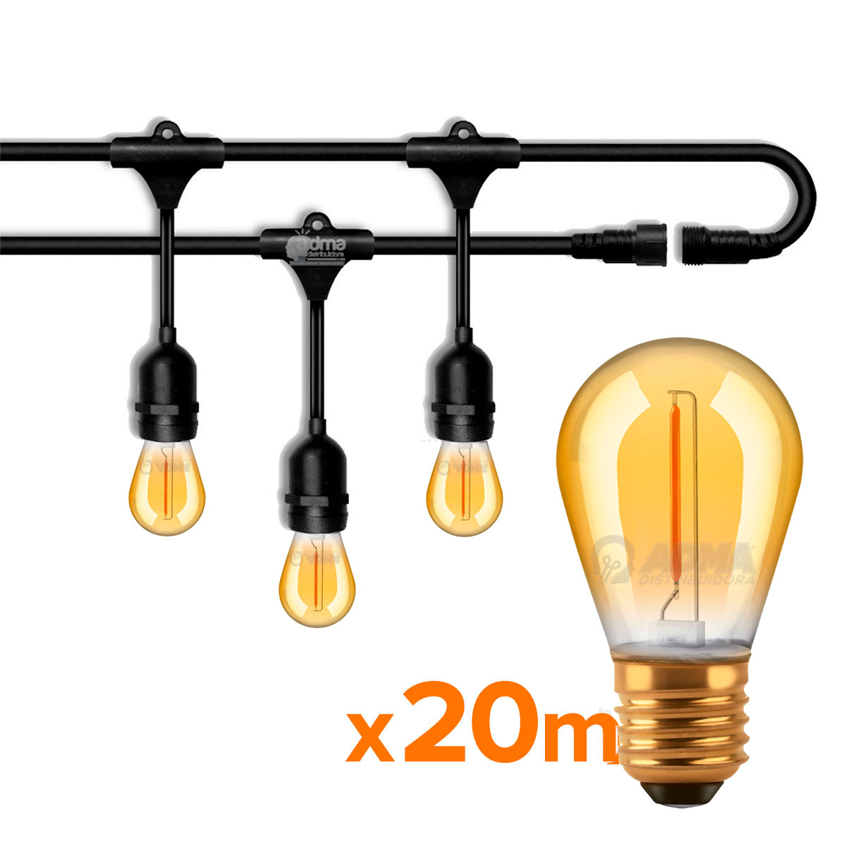 GUIRNALDA 20M IP66 40 PORTALAMPARAS + 40 LUCES LED GOLDEN 1W