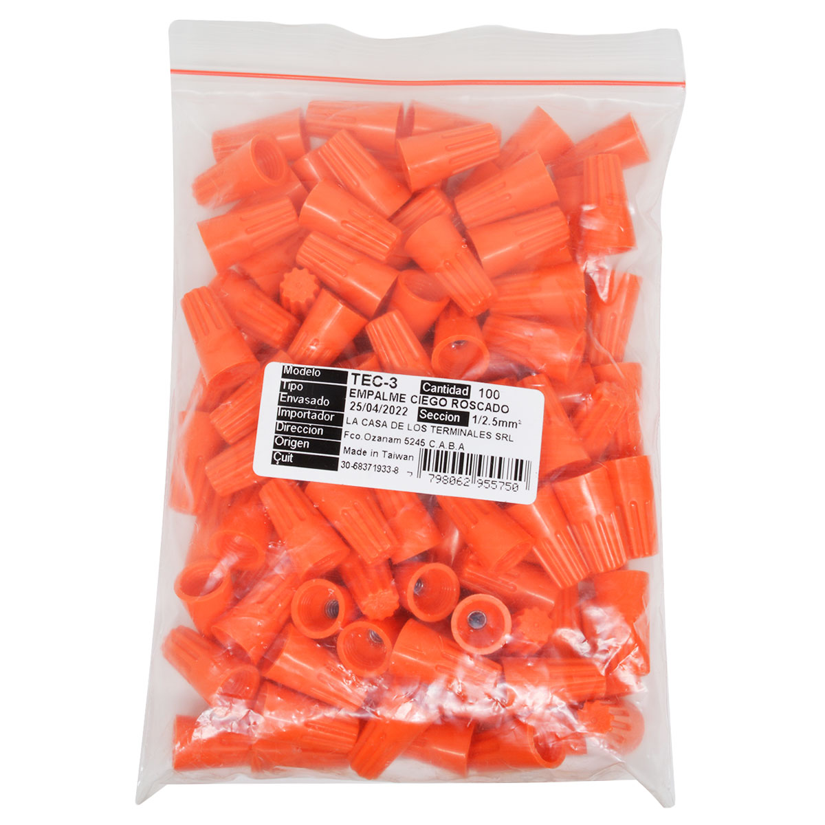 EMPALME RAPIDO CIEGO ROSCADO 1MM / 2,5MM NARANJA LCT PACK X100