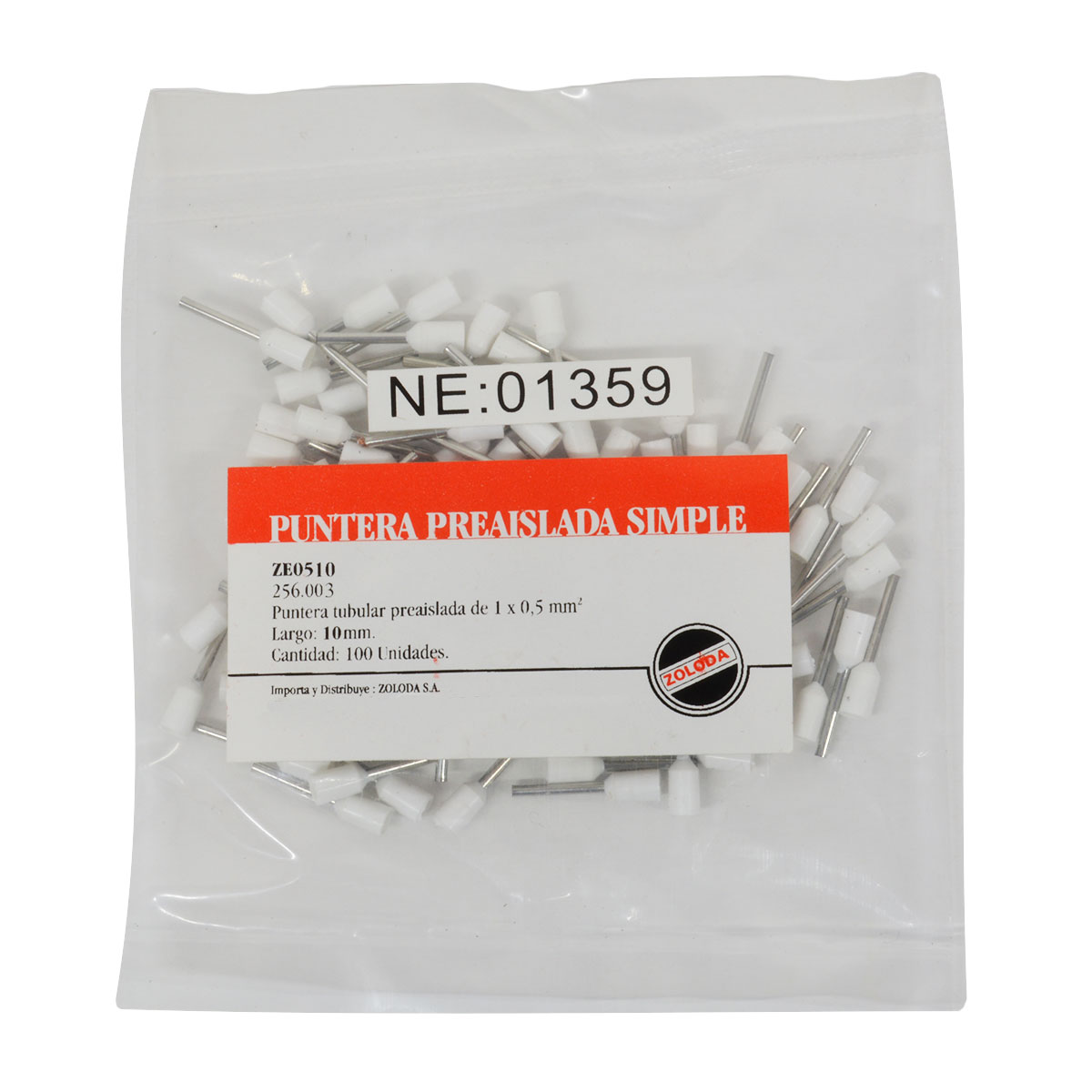 TERMINAL TUBULAR HUECA 0,5mm2 X100