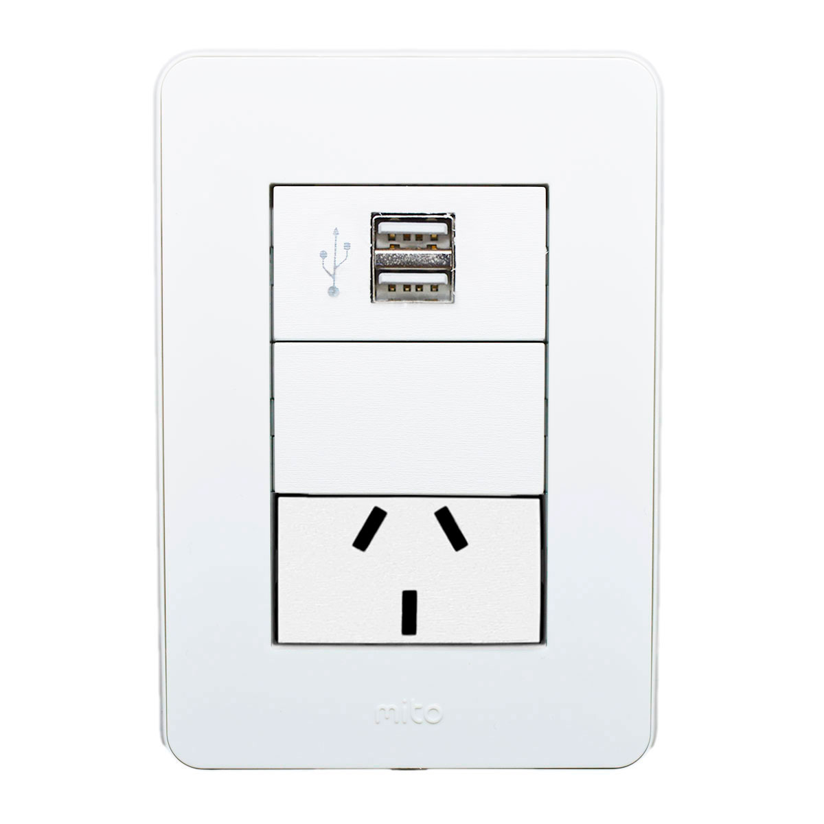 LLAVE DE LUZ USB DOBLE Y TOMA NORMALIZADO 10A JELUZ MITO