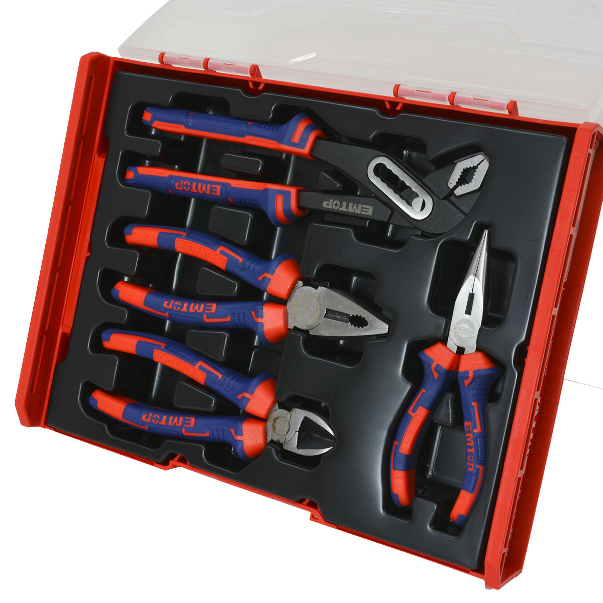 SET DE HERRAMIENTAS 4 PINZAS BOX APILABLE EMTOP