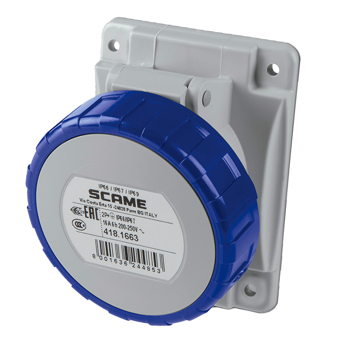 BASE EMBUTIR HEMBRA IP67 2P+T 16A SCAME OPTIMA 220V